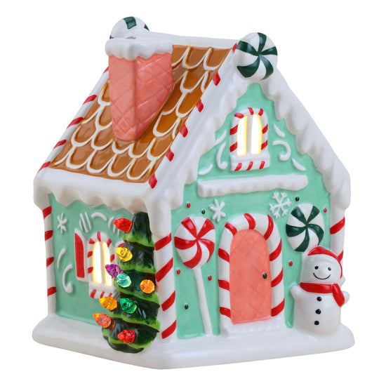 7" Nostalgic Ceramic Lit Gingerbread House - Teal - Mr. Christmas