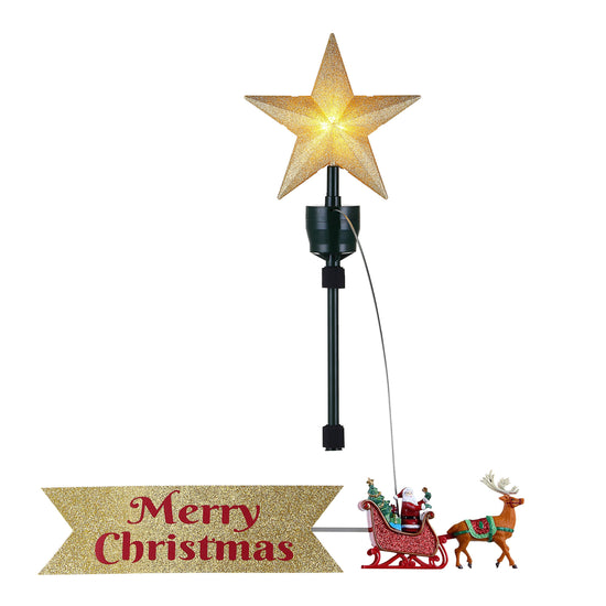 90th Anniversary Collection - Animated Santa's Sleigh Tree Topper with Banner - Mr. Christmas