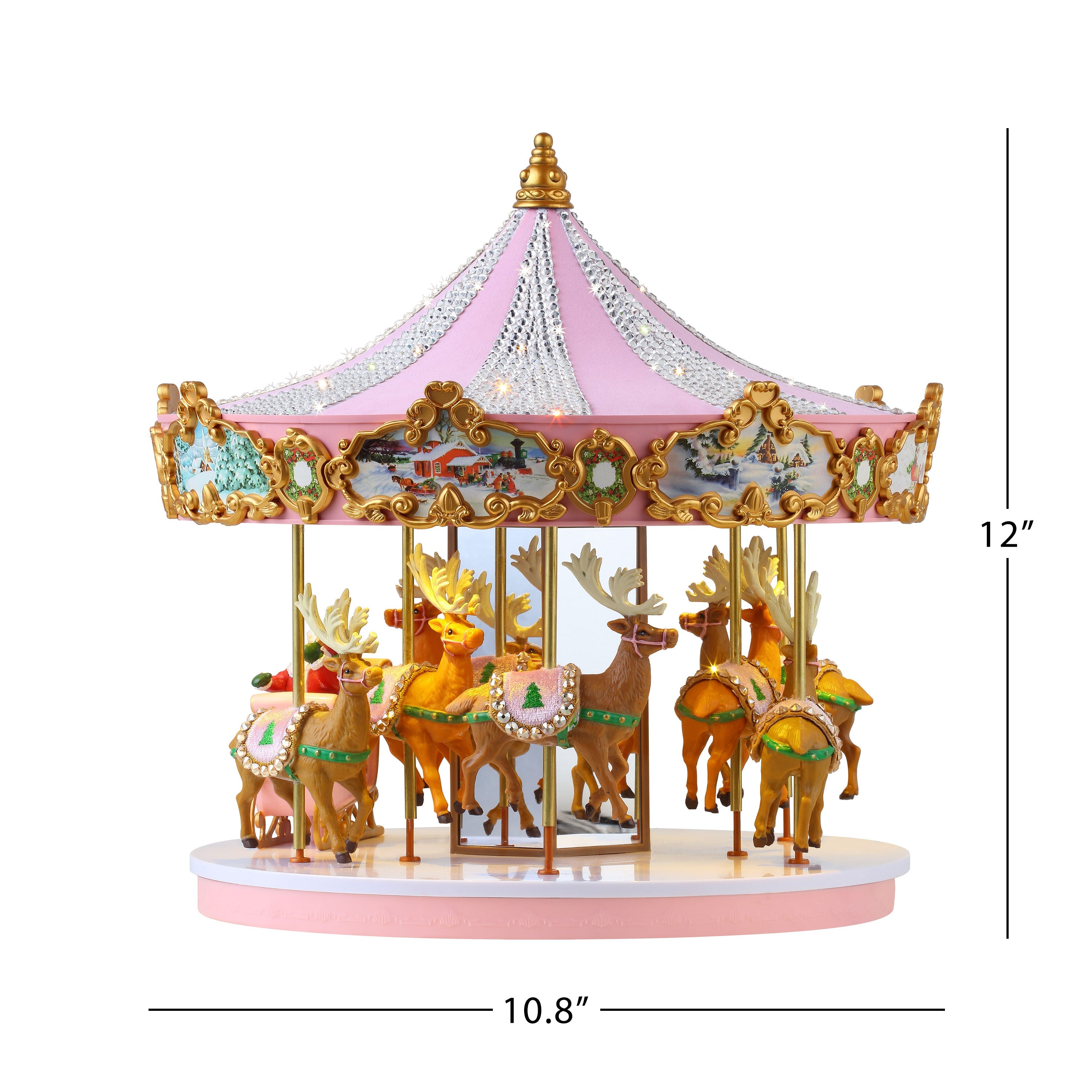 Mr. Christmas 12" Animated & Musical Pink Crystal Carousel Dimensions Image showing width and height