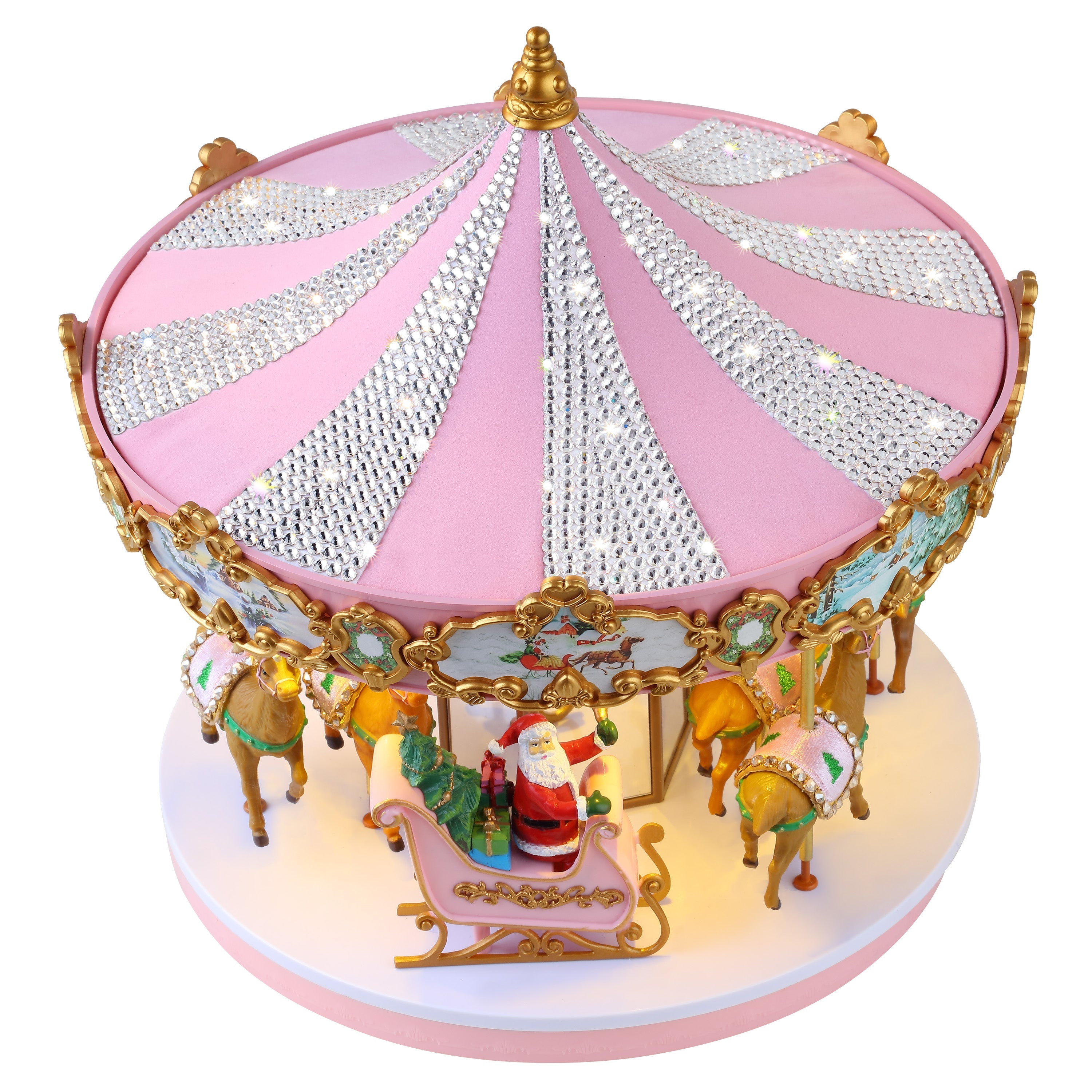 Mr. Christmas 12" Animated & Musical Pink Crystal Carousel showing 2,144 crystal-covered fabric canopy