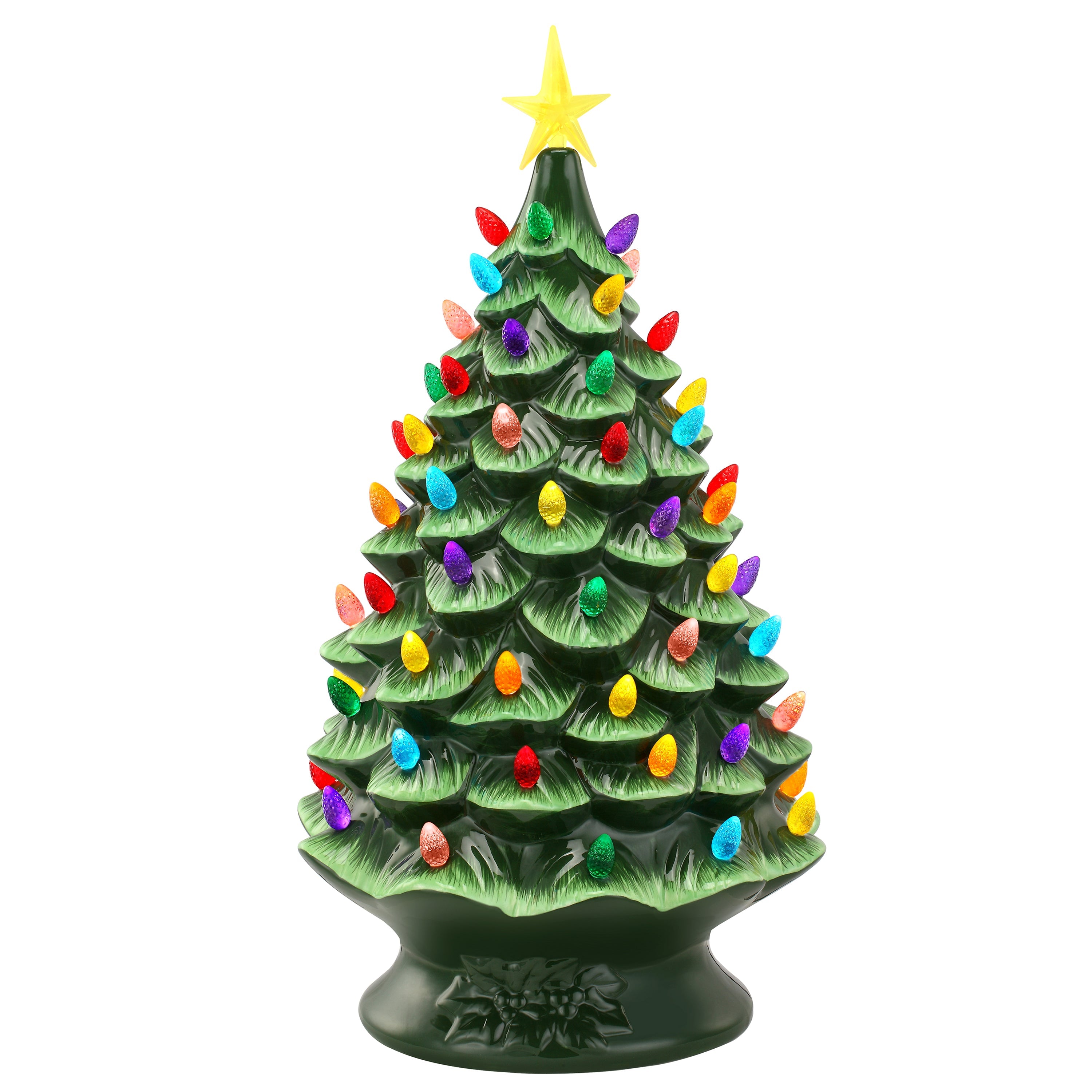 Mr. Christmas 24" Nostalgic Ceramic Tree - Green Tree with Multicolored Lights and Yellow Tree Topper