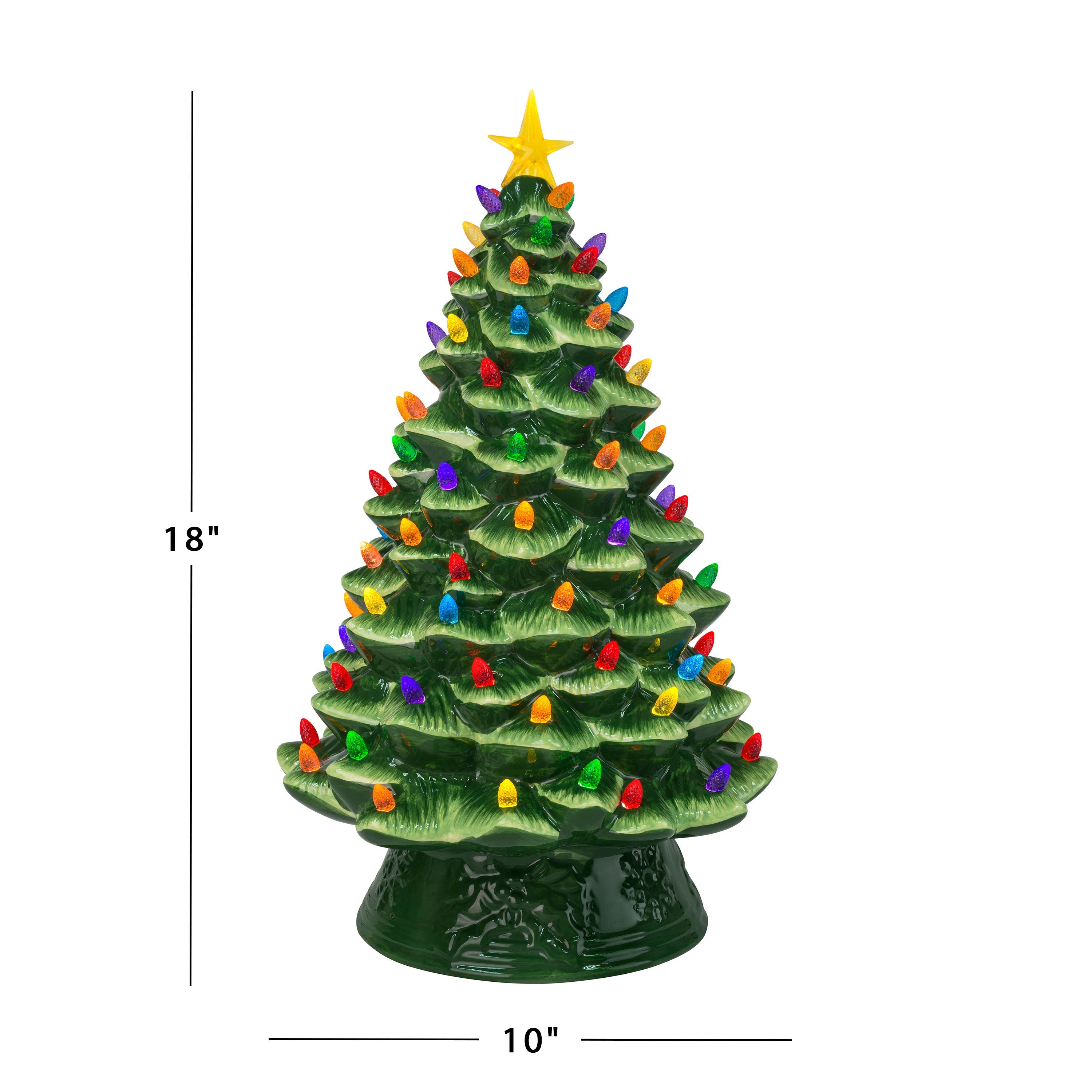 Dimensions of the 18-Inch Mr. Christmas Nostalgic Tree showing height and width