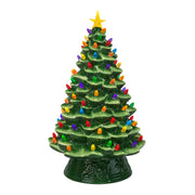 18" Nostalgic Green Ceramic Tree with multicolored bulbs and yellow star topper