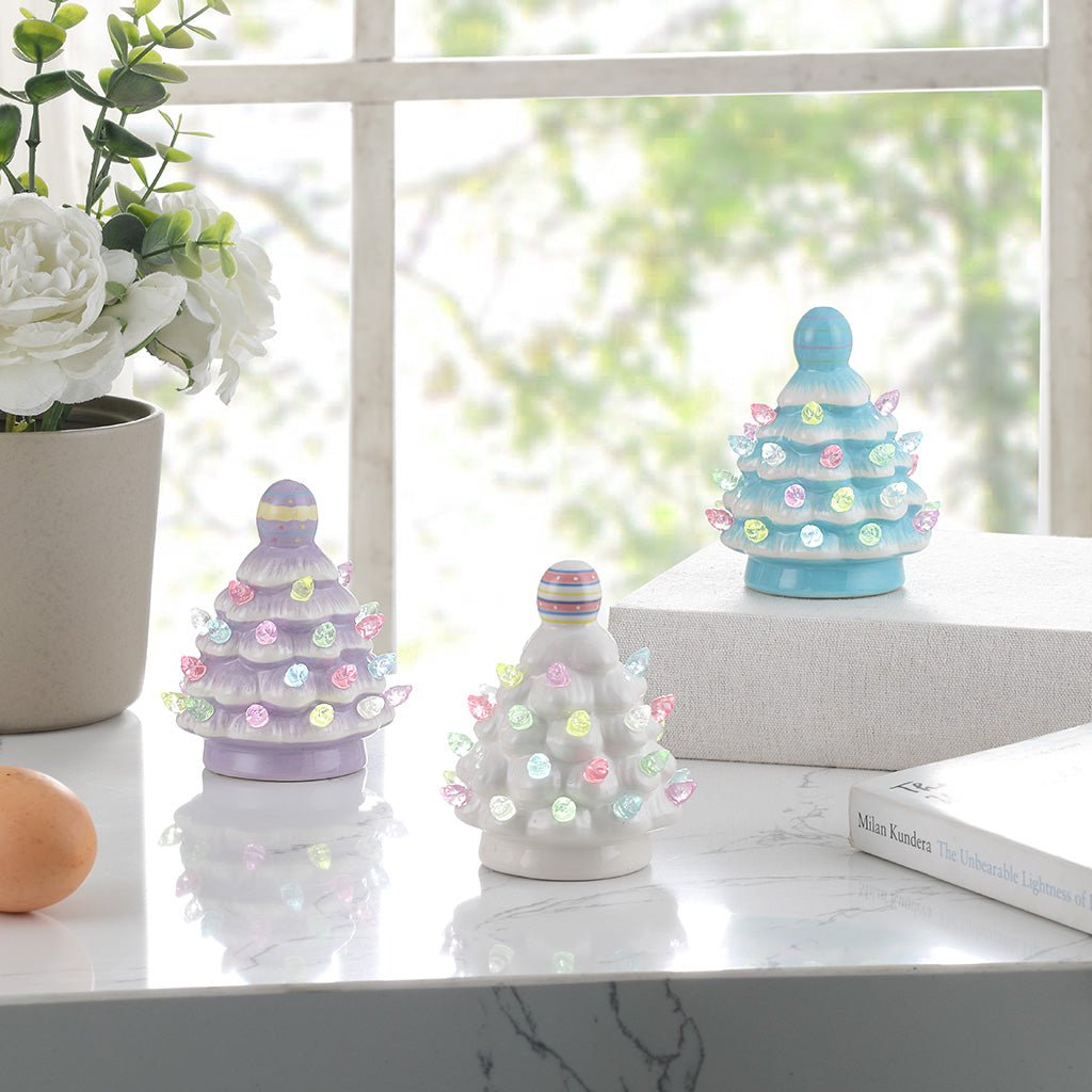 Mr. Cottontail Set of 3 Ceramic 4.5" Miniature Trees with Easter Egg Toppers - Mr. Christmas