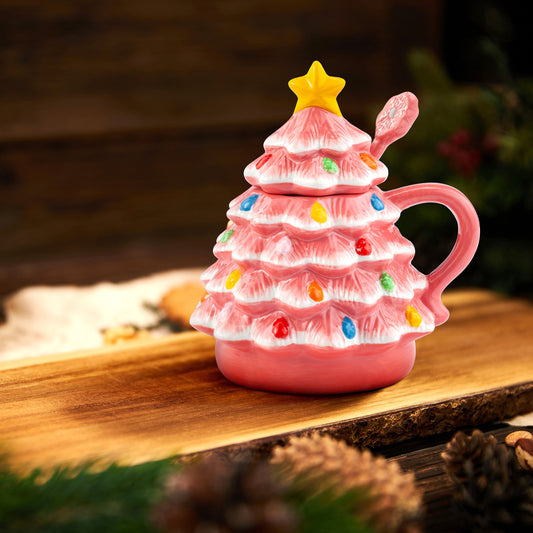 Nostalgic Ceramic Tree Lidded Mug with Spoon - Pink - Mr. Christmas
