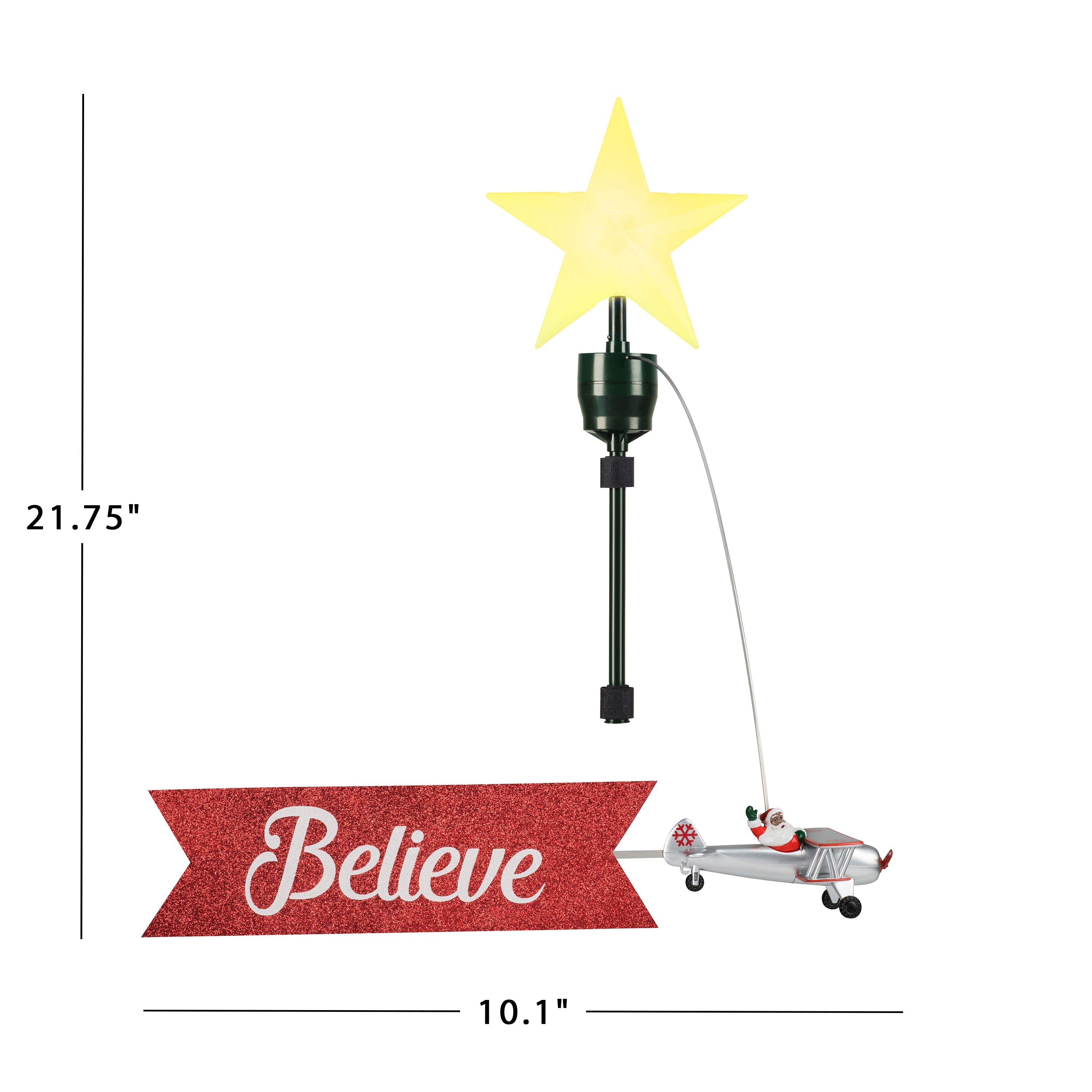 Animated Biplane Tree Topper with Banner - Black Santa
