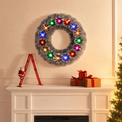 30 in. Tinsel Wreath with Flower Pom-poms