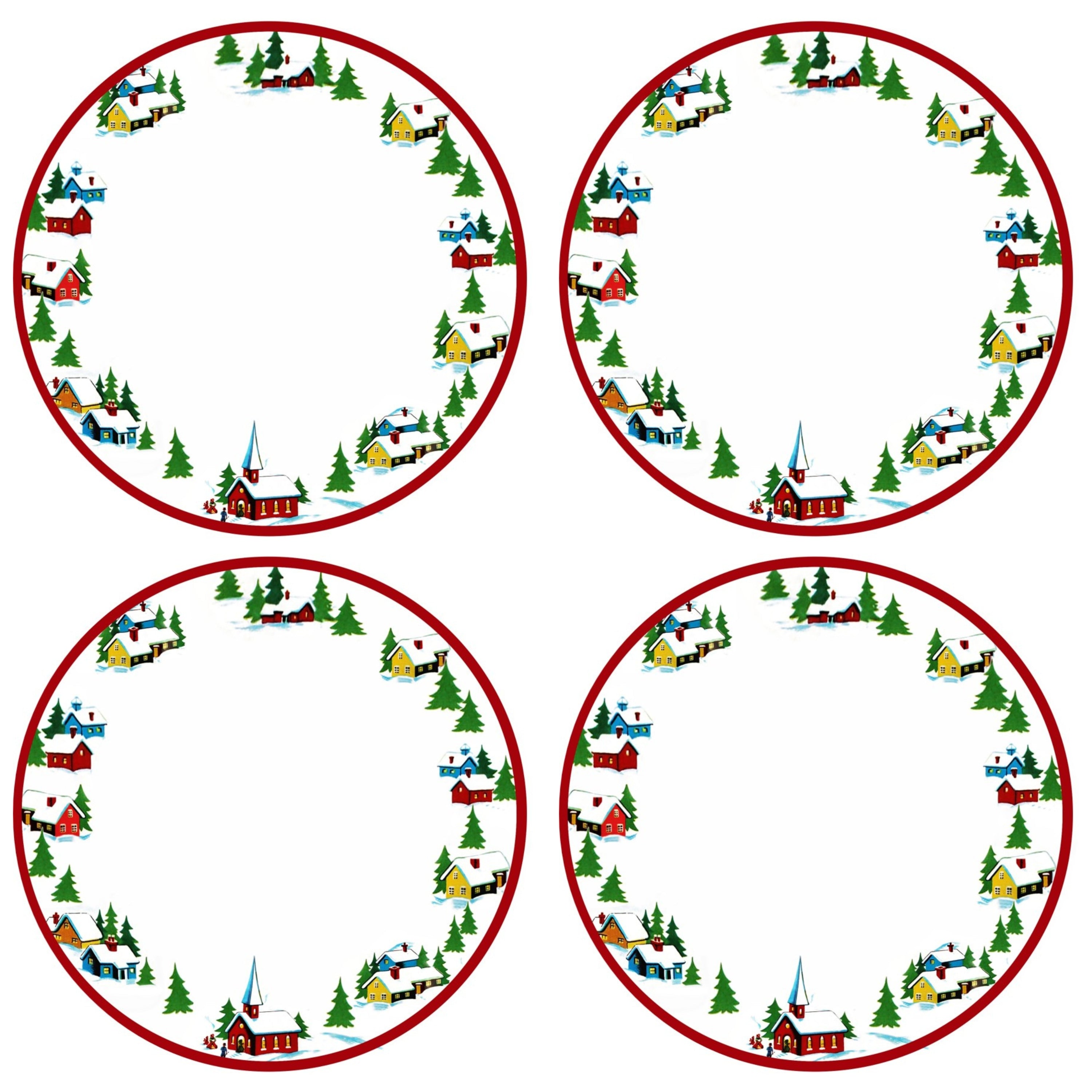 10.75 in. Set of 4 Vintage Village Plates on a white background