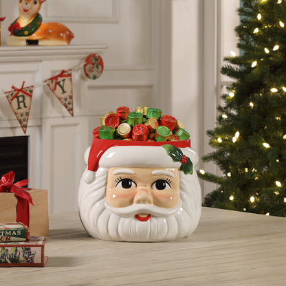 12 in. Ceramic Santa Candy Bowl on a table in a festive background
