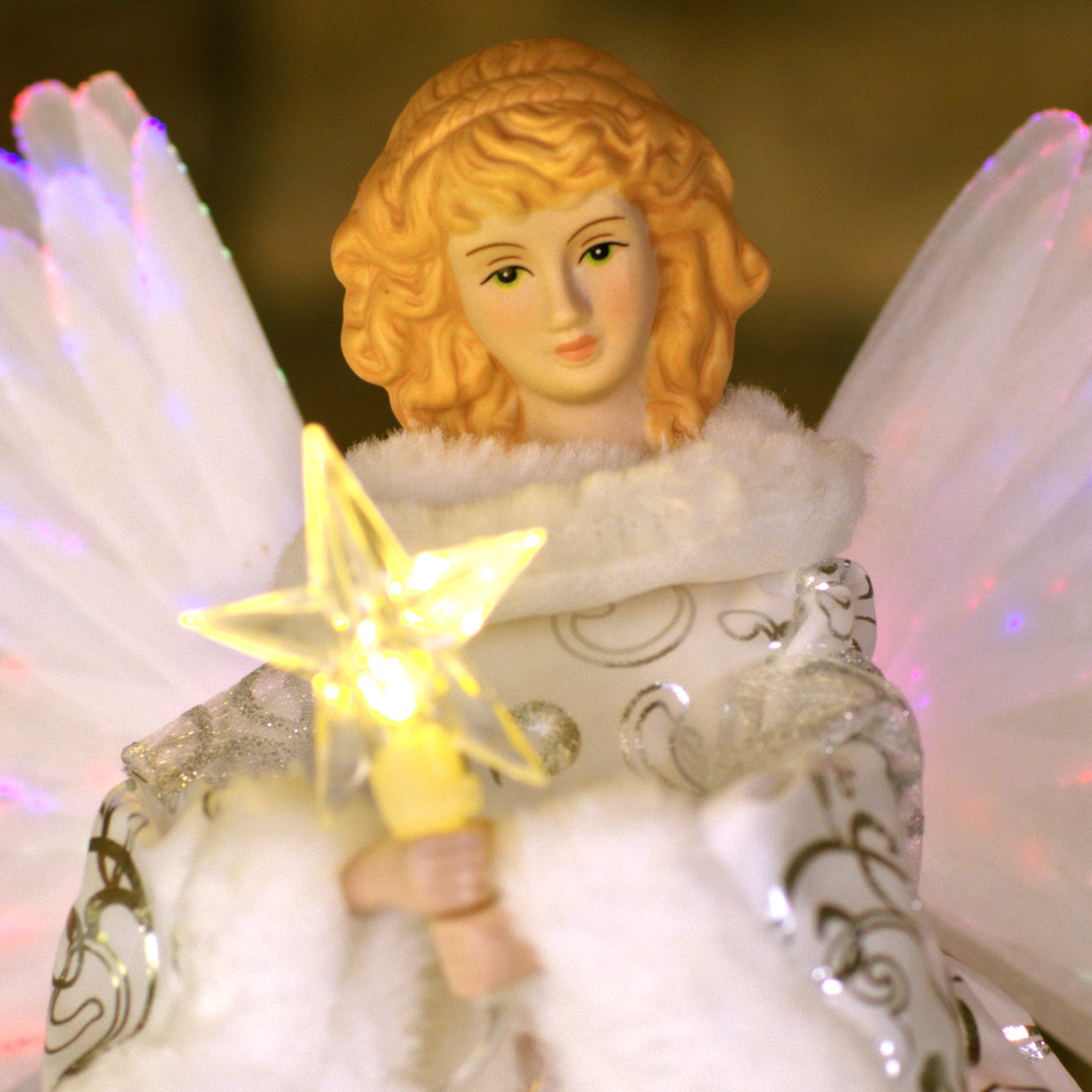 12 in. Fiber - Optic Animated Tree Topper - White Angel - Mr. Christmas
