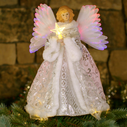 12 in. Fiber - Optic Animated Tree Topper - White Angel - Mr. Christmas