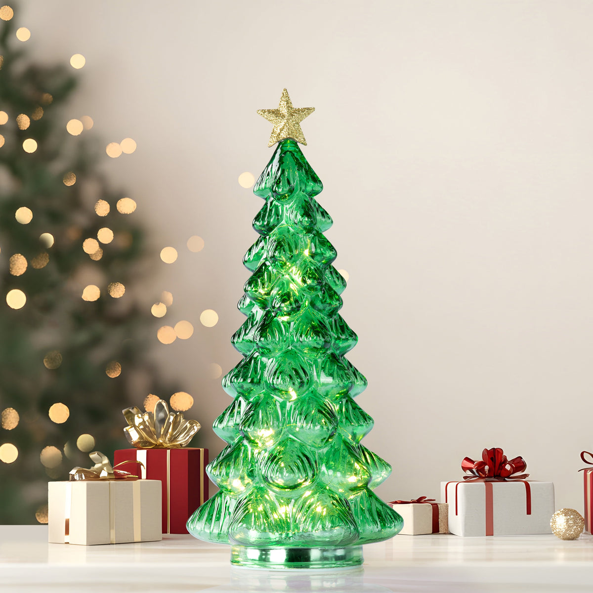 12 in. Lit Twinkling Glass Tree - Green - Mr. Christmas