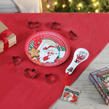 12 in. Santa Plate, Spoon Rest & 6-Piece Cookie Cutter Baking Gift Set with Recipe - Mr. Christmas