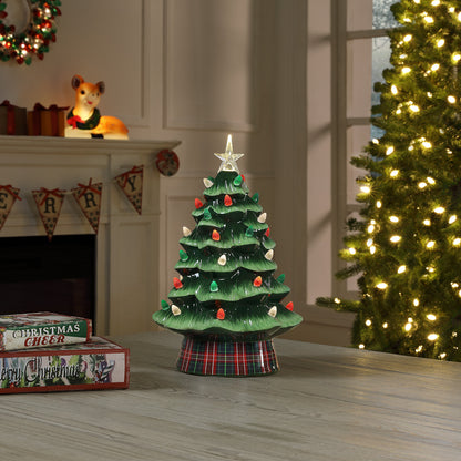 12" Nostalgic Ceramic Tree with Plaid Base - Mr. Christmas