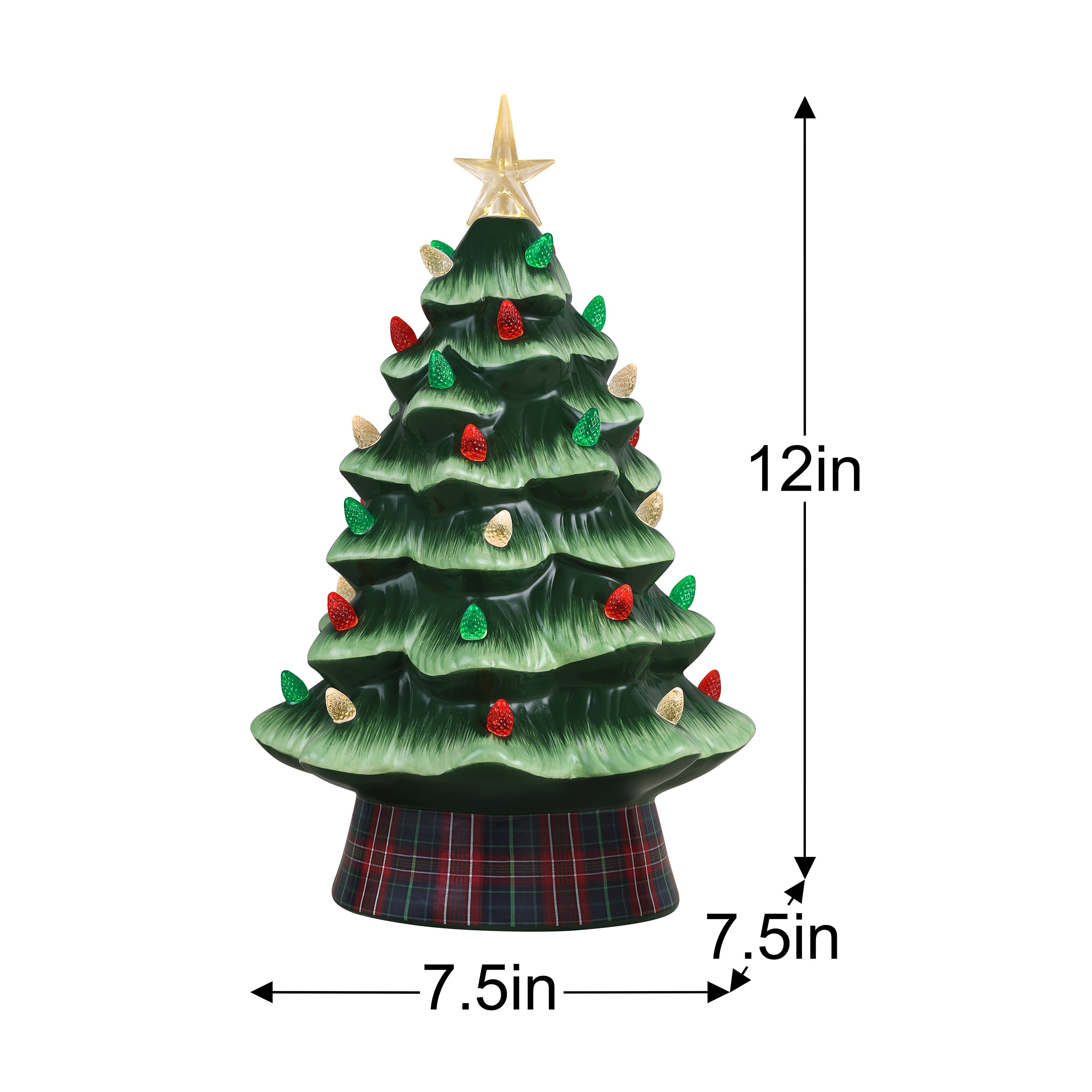 12" Nostalgic Ceramic Tree with Plaid Base - Mr. Christmas