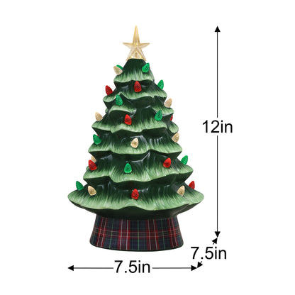 12" Nostalgic Ceramic Tree with Plaid Base - Mr. Christmas
