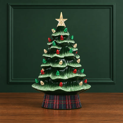 12" Nostalgic Ceramic Tree with Plaid Base - Mr. Christmas