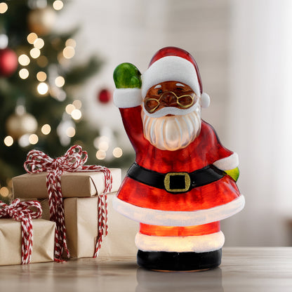 12" Vintage Illuminated Mercury Glass Figurine - Black Santa - Mr. Christmas