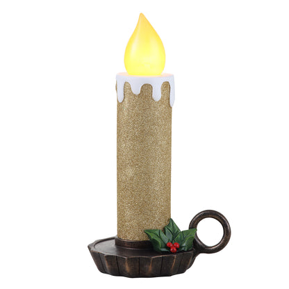 Lit 10 in. Chamberstick Candle - Glitter Gold