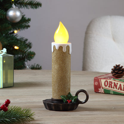 Lit 10 in. Chamberstick Candle - Glitter Gold