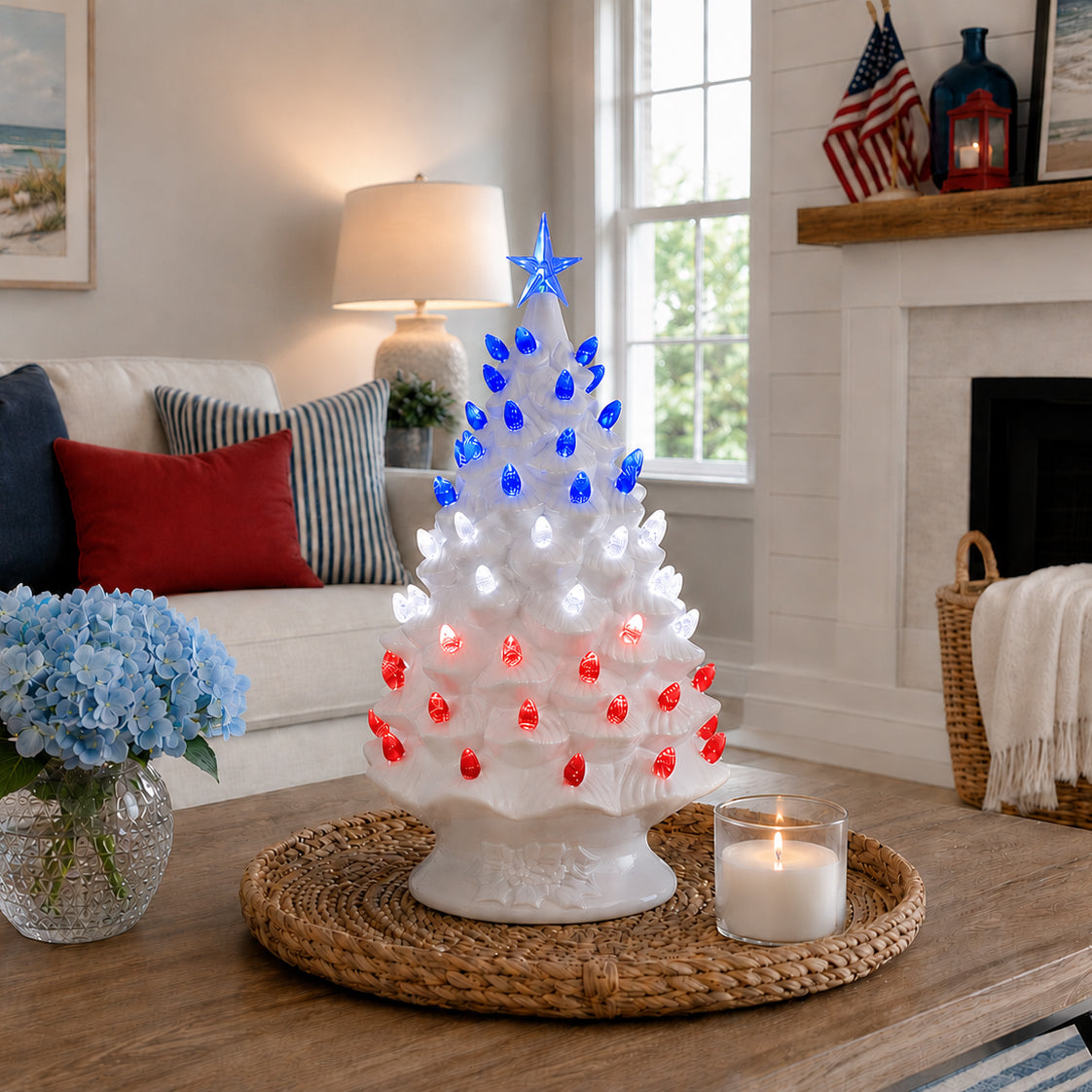 24 in. White Nostalgic Ceramic Tree with Light Show
