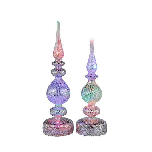 13" Set of 2 Mercury Glass Swirl Finials - Mr. Christmas