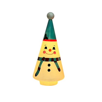 Lit Nostalgic Blow Mold Cone Snowman on a white background