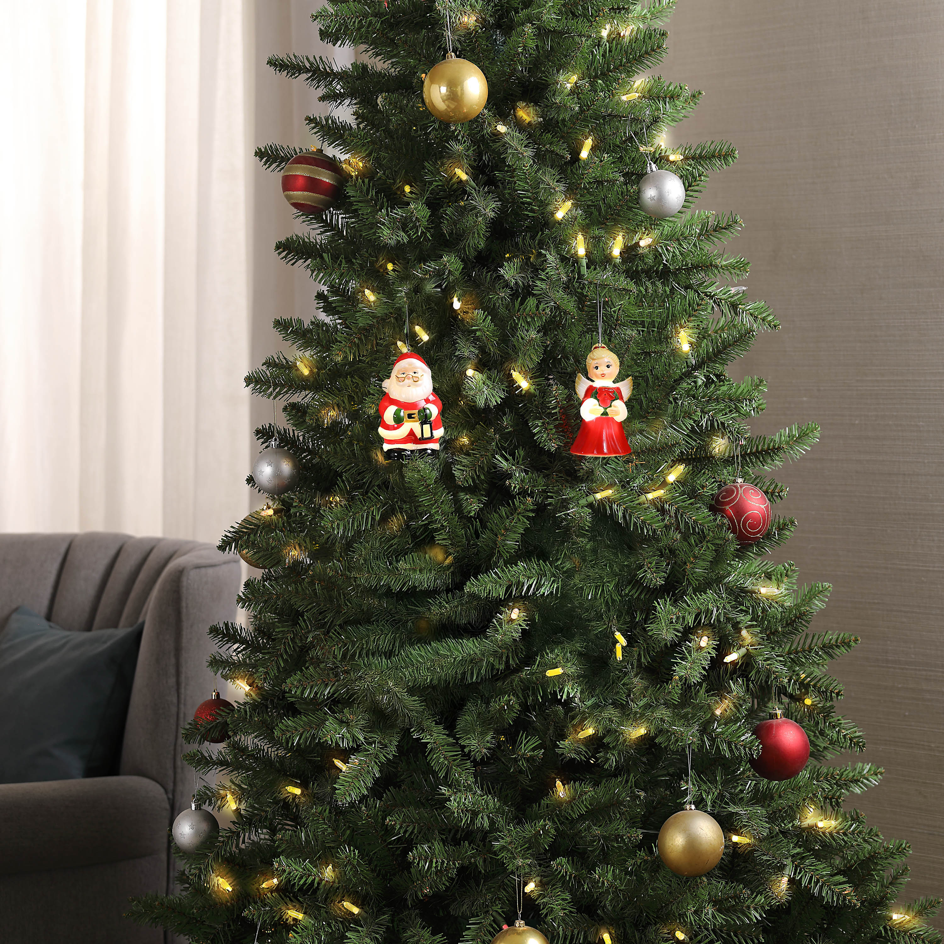 5 in. Set of 12 Blow Mold Character Ornaments - Santa & Angel