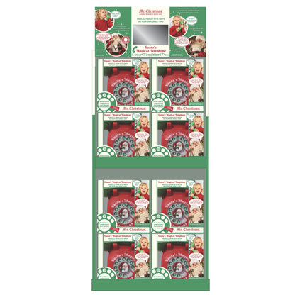 Display of Mr. Christmas Santa's Magical Telephone toy packaging on a white background