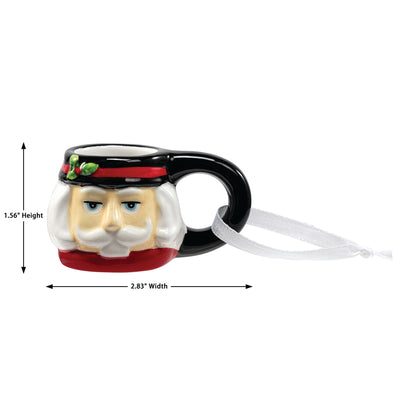 Mug shaped like a nutcracker with measurements on a white background