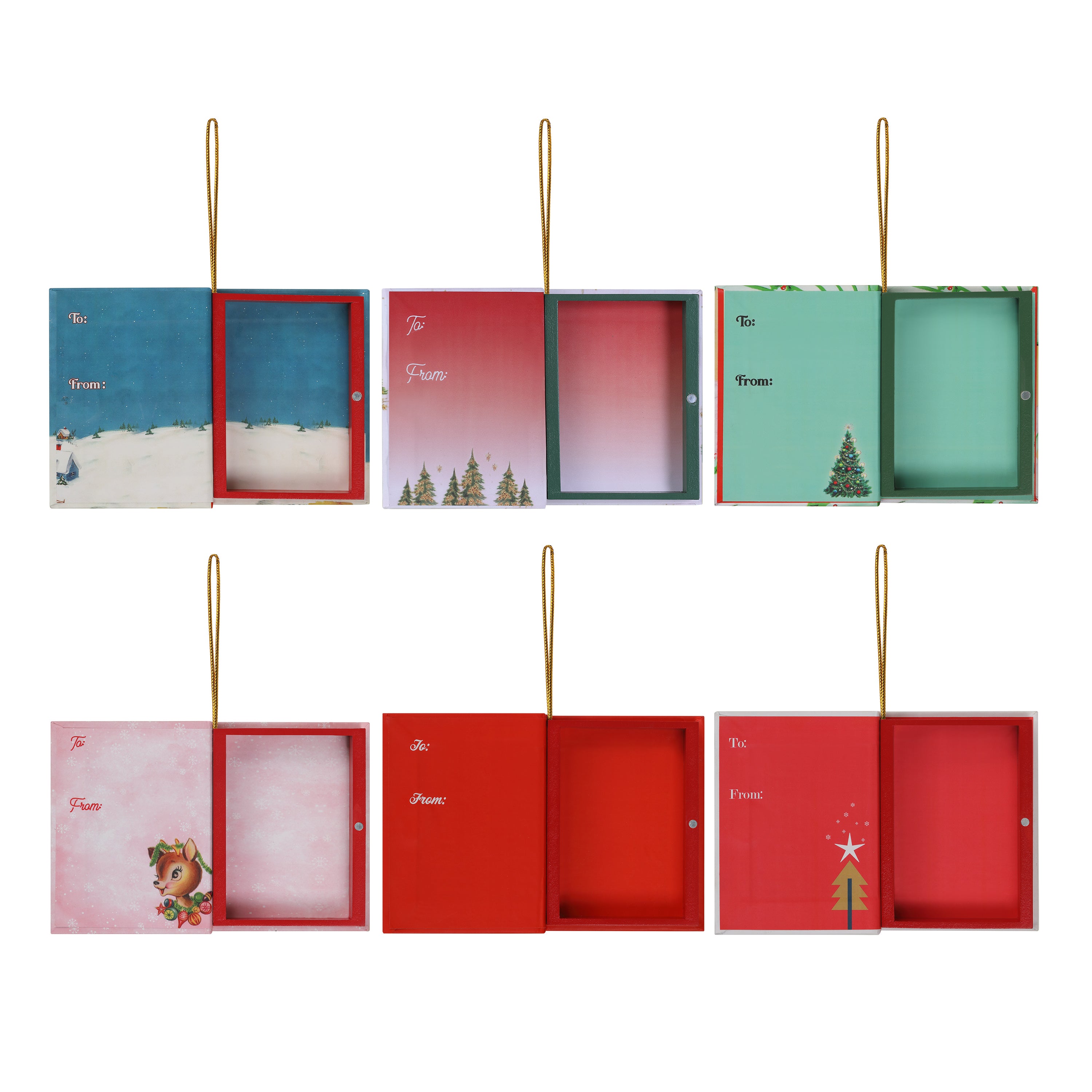 Set of colorful advent calendar doors with Christmas-themed designs on a white background.