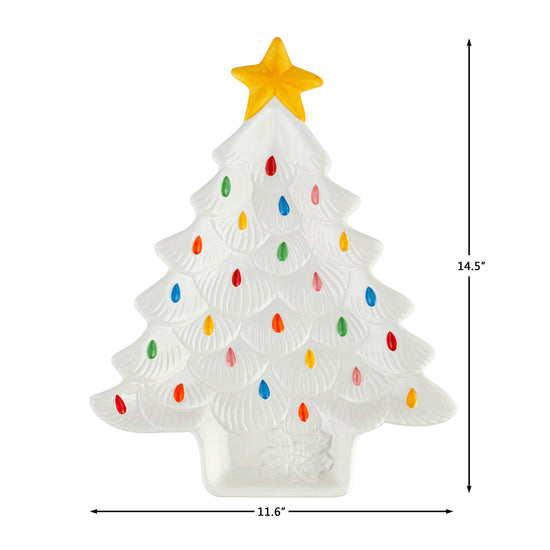 14" Ceramic Nostalgic Tree Platter - White - Mr. Christmas