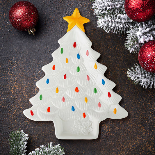 14" Ceramic Nostalgic Tree Platter - White - Mr. Christmas