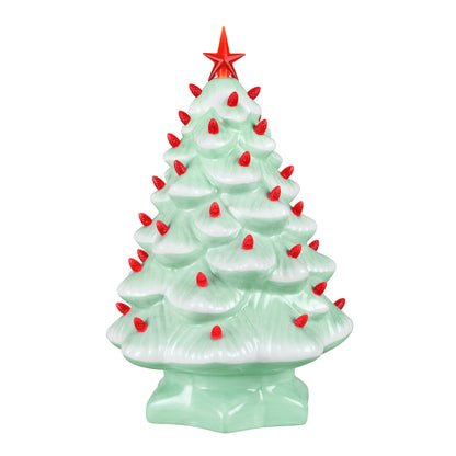 14 in. Nostalgic Ceramic Tree - Seafoam with Red Bulbs - Mr. Christmas