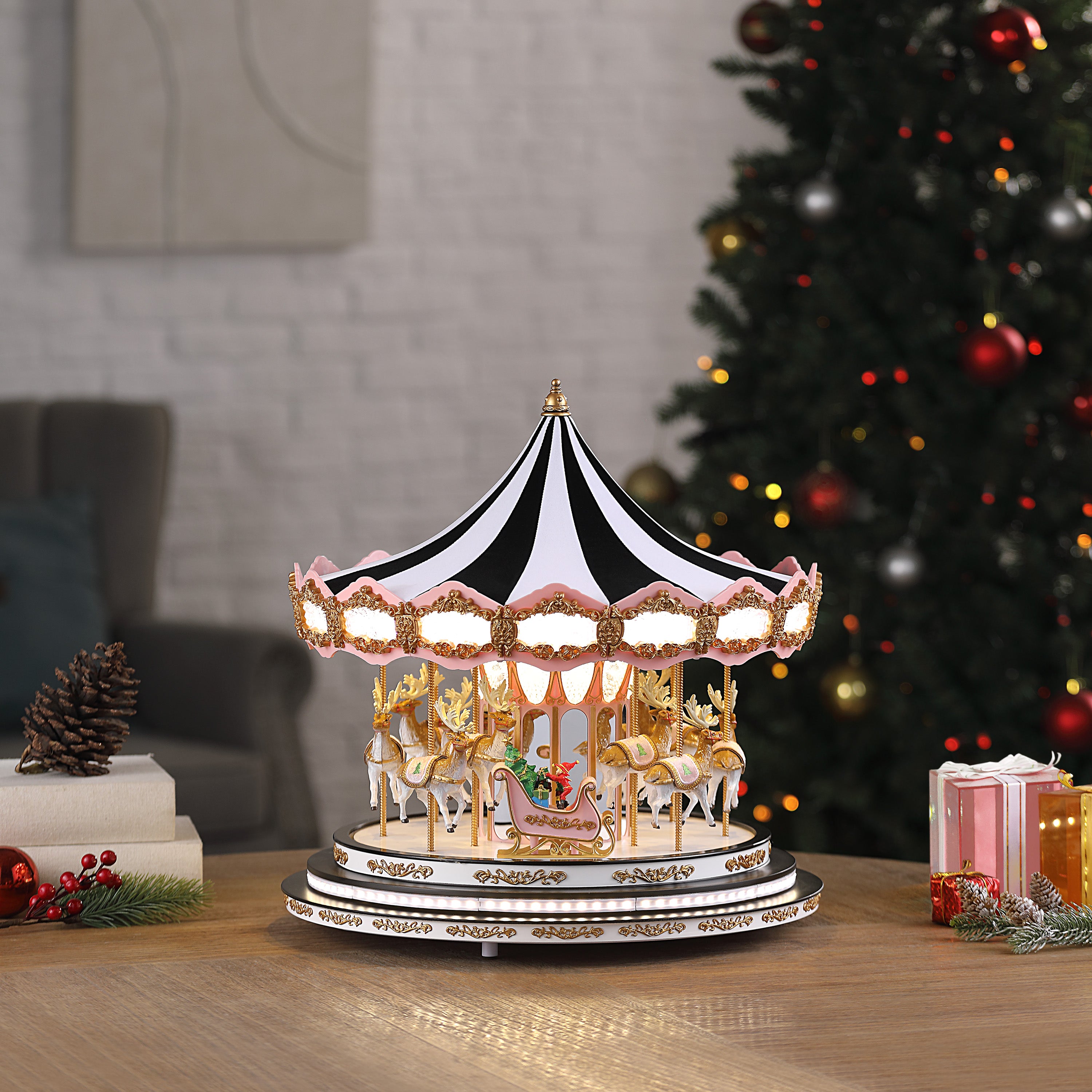 17 in. Deluxe Christmas Carousel - Black & White