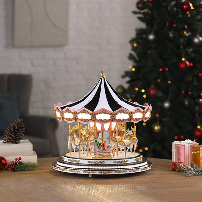 17 in. Deluxe Christmas Carousel - Black & White