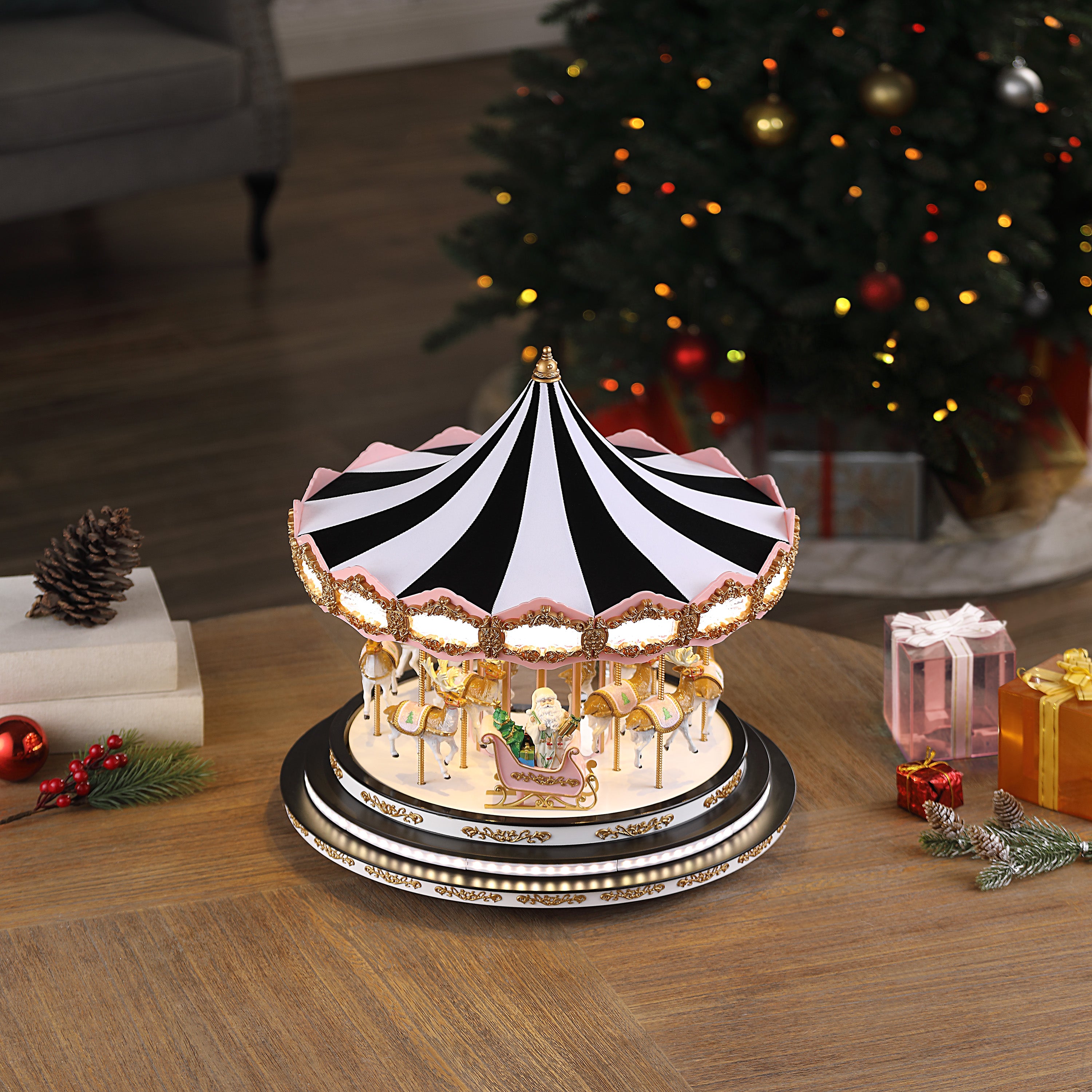 17 in. Deluxe Christmas Carousel - Black & White