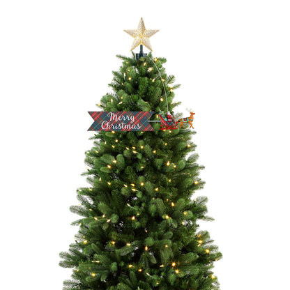 Animated Tree Topper-Santa Sleigh with Plaid Banner