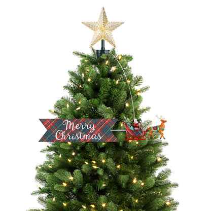 Animated Tree Topper-Santa Sleigh with Plaid Banner