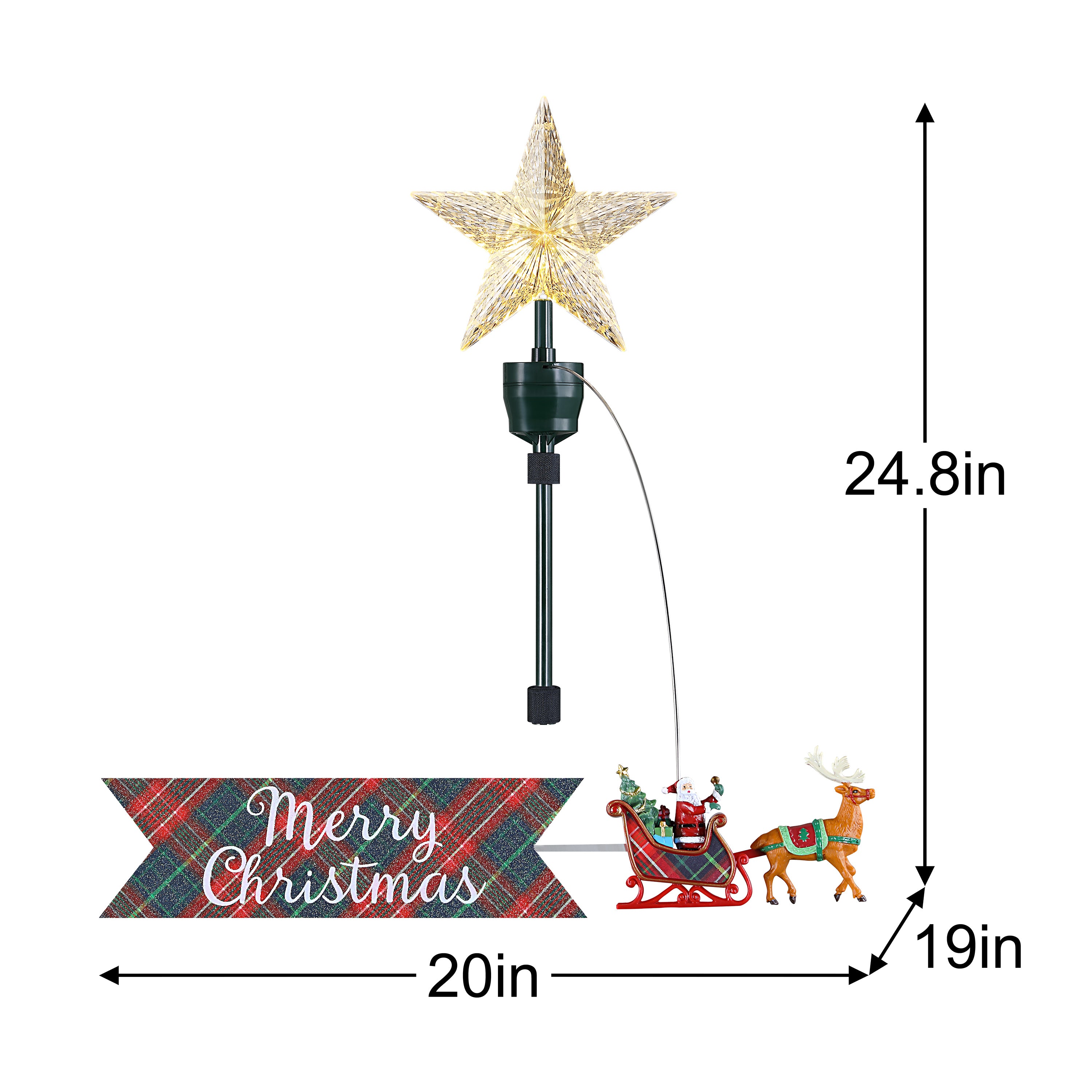Animated Tree Topper-Santa Sleigh with Plaid Banner