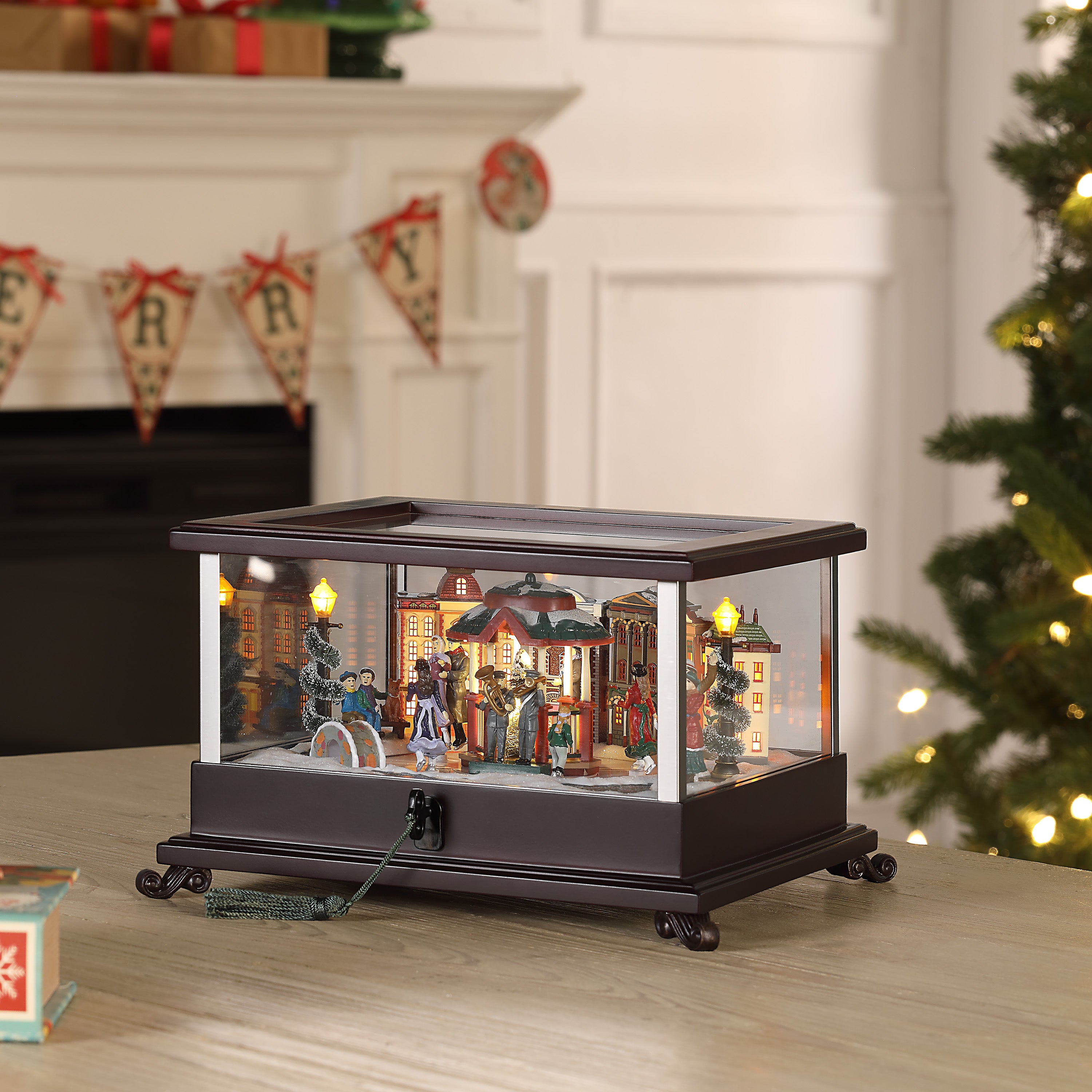 Animated Skaters Music Box with Illuminated Village | Mr. Christmas