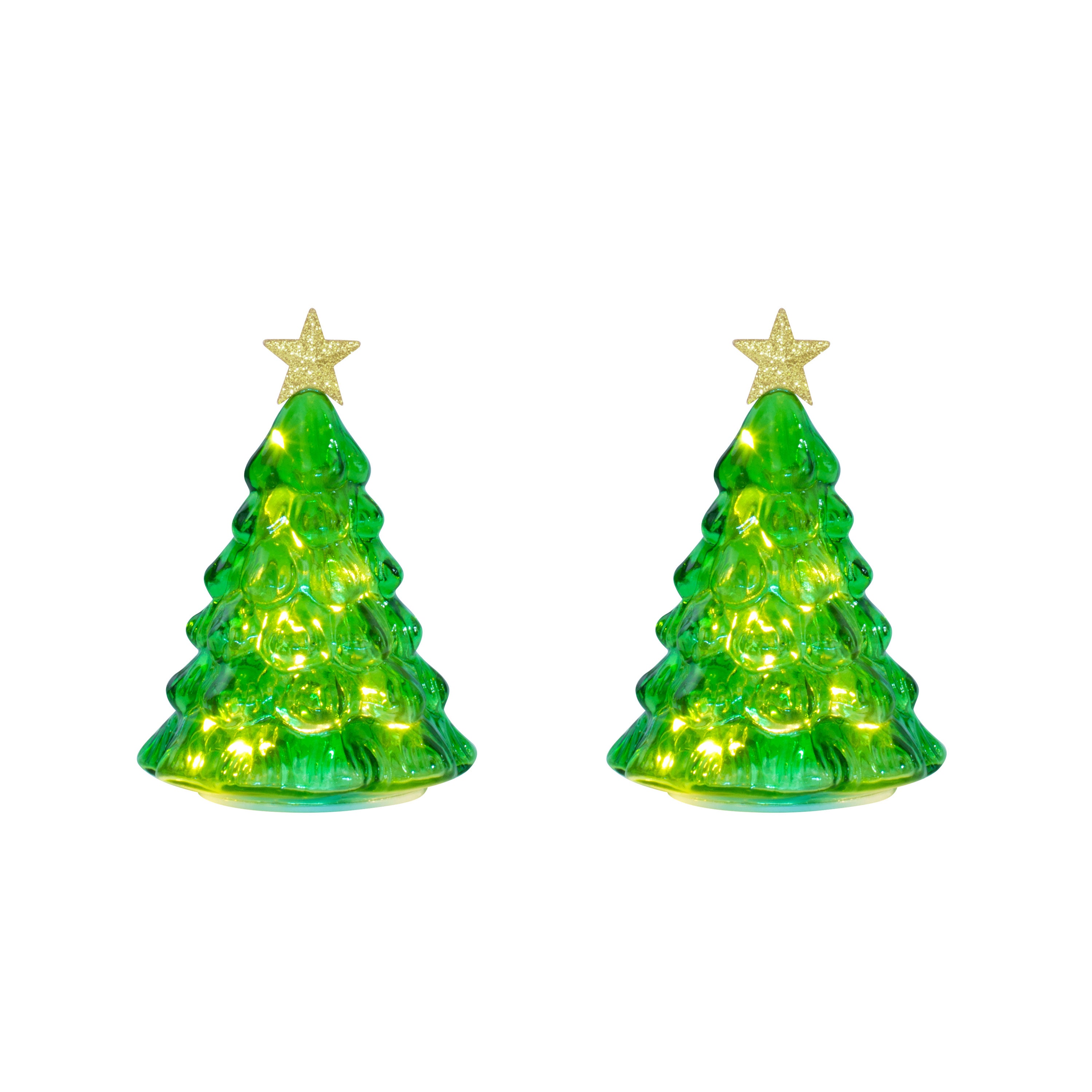 6 in. Twinkling Glass Trees - Green