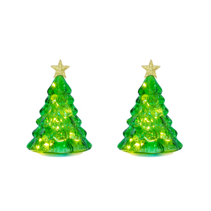 6 in. Twinkling Glass Trees - Green