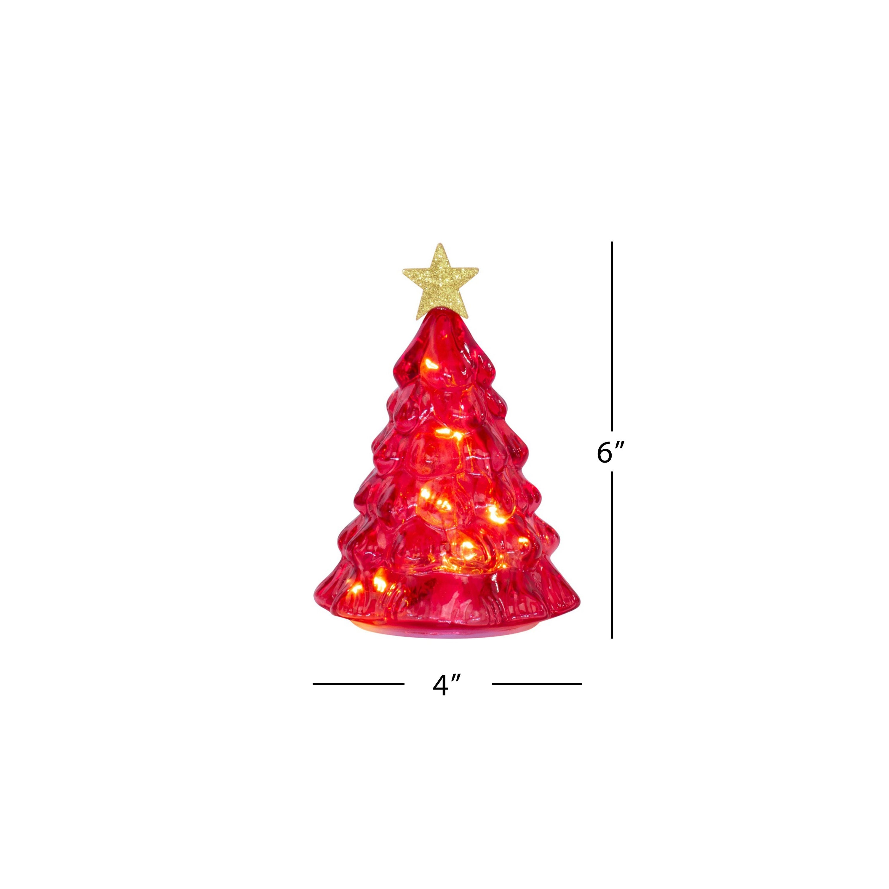 6 in. Twinkling Glass Trees - Red dimension of tree