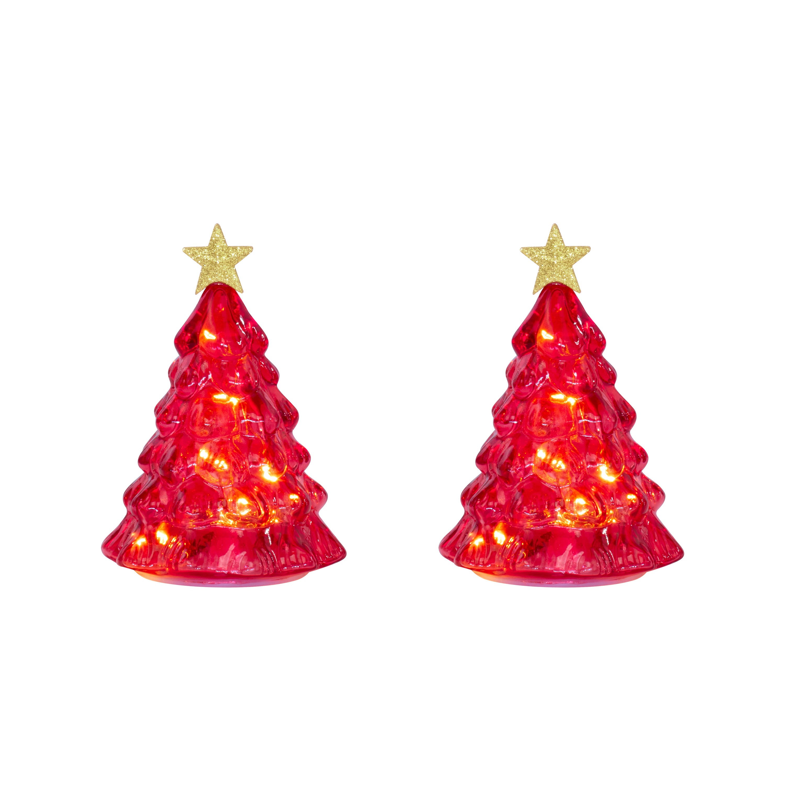 6 in. Twinkling Glass Trees - Red