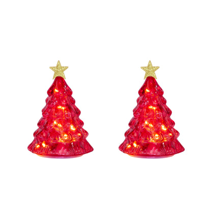 6 in. Twinkling Glass Trees - Red