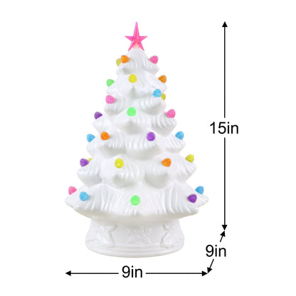 15 in. Nostalgic Ceramic Tree with Gumdrops - White - Mr. Christmas