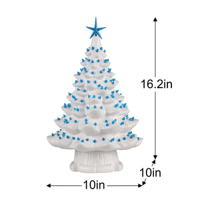 16 in. Vintage Legacy Tree - White with Blue Bulbs Dimensions