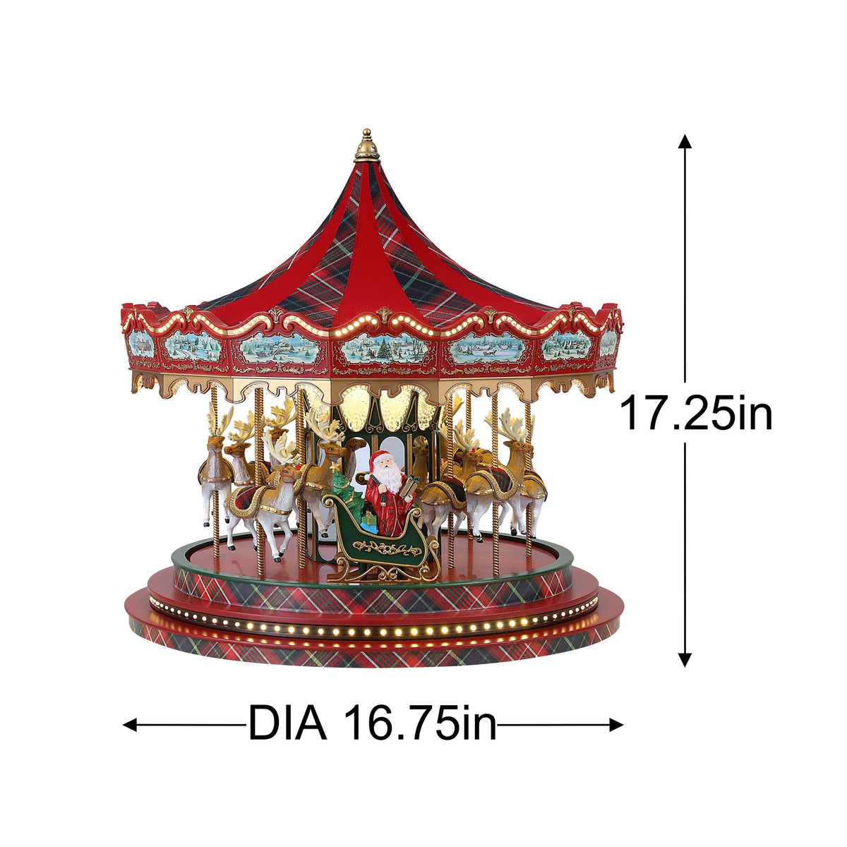 16 in. Holiday Plaid Carousel - Mr. Christmas