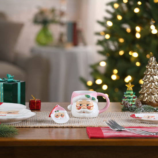 16 oz. Ceramic Santa Mug and Ornament Set - Pink - Mr. Christmas